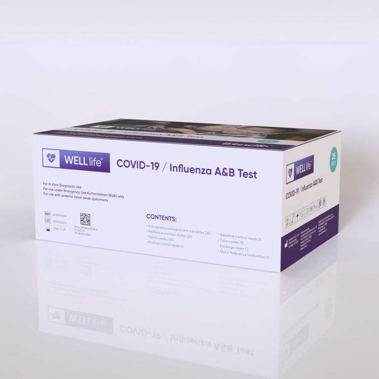 COMBO EUA package side with 25 tests inside